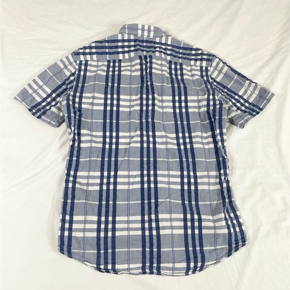 Burberry Brit Mens Blue Plaid Short Sleeve Button Up Seersucker Shirt Size S - Picture 9 of 10